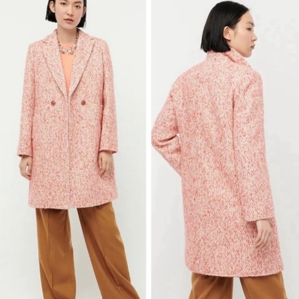 J. Crew Daphne Top Coat Italian Tweed Guava Pink Size 12
